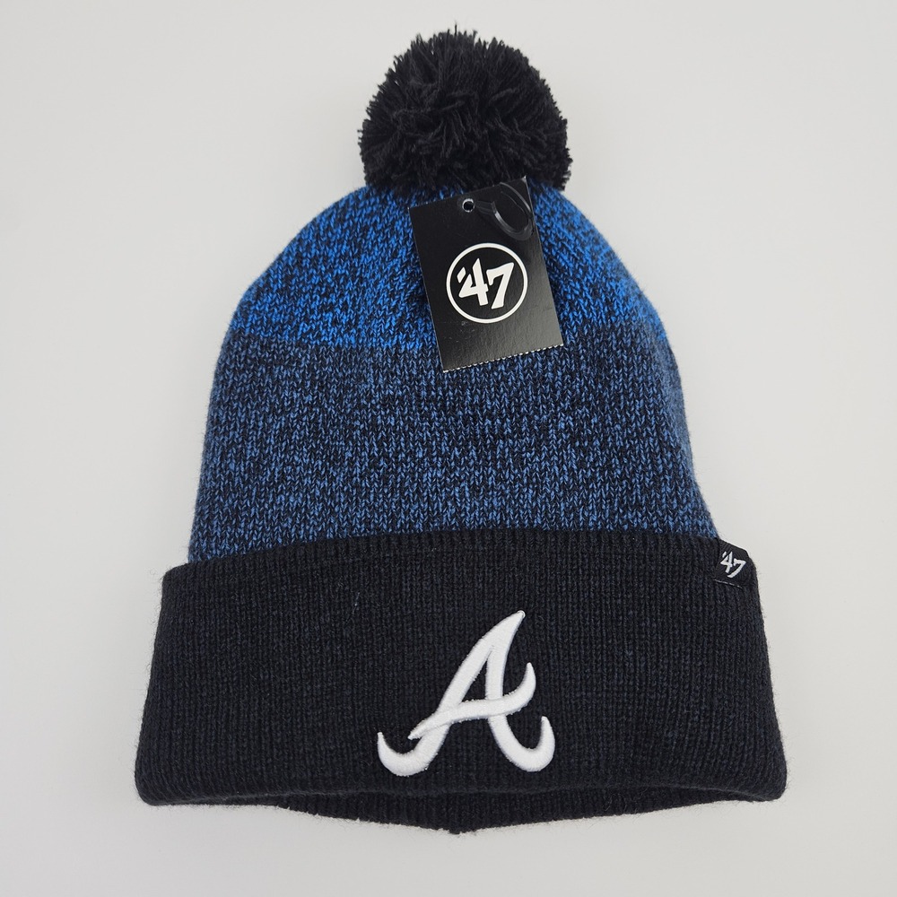 '47 Brand Atlanta Braves MLB Cuffed Beanie Pom Hat Blue Black Marled Knit NWT